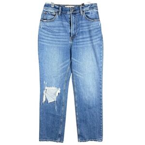 Abercrombie &Fitch Ankle Straight Jeans Women 28/6 Blue Ultra High Rise Distress